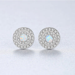 Aetolia 925 Sterling Silver Opal Earrings Circular Halo CZ Diamond Opal Stud Earrings SE0230