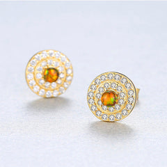 Aetolia 925 Sterling Silver Opal Earrings Circular Halo CZ Diamond Opal Stud Earrings SE0230