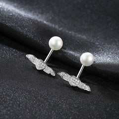 Aetolia 925 Sterling Silver Natural Freshwater Pearl Earrings Heart Wings Stud Earrings FE0041