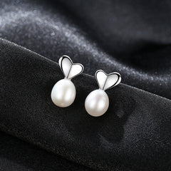 Aetolia 925 Sterling Silver Natural Freshwater Pearl Earrings Simple Heart Shaped Stud Earrings FE0069