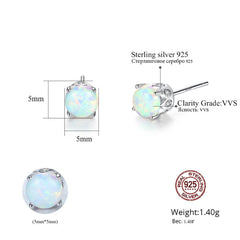 Aetolia 925 Sterling Silver Opal Earrings CZ Diamond 4 Prong Ball Opal Stud Earrings SE0278