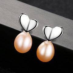 Aetolia 925 Sterling Silver Natural Freshwater Pearl Earrings Simple Heart Shaped Stud Earrings FE0069