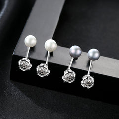 Aetolia 925 Sterling Silver Natural Freshwater Pearl Earrings Cute Rose Stud Earrings FE0043