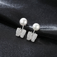 Aetolia 925 Sterling Silver Natural Freshwater Pearl Earrings Butterfly Stud Earrings FE0048