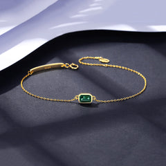 Aetolia 925 Sterling Silver 18K Gold Plated Bracelet Luxury Emerald Green Gemstone Adjustable Charm Chain Link Bracelet SB20091511