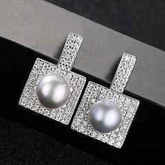 Aetolia 925 Sterling Silver Natural Freshwater Pearl Earrings Square Halo Stud Earrings FE0063