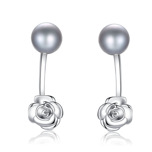 Aetolia 925 Sterling Silver Natural Freshwater Pearl Earrings Cute Rose Stud Earrings FE0043