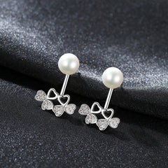 Aetolia 925 Sterling Silver Natural Freshwater Pearl Earrings Hollow Heart Bowknot Stud Earrings FE0049