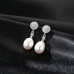 Aetolia 925 Sterling Silver Natural Freshwater Pearl Earrings Circular Disc Drop Stud Earrings FE0054