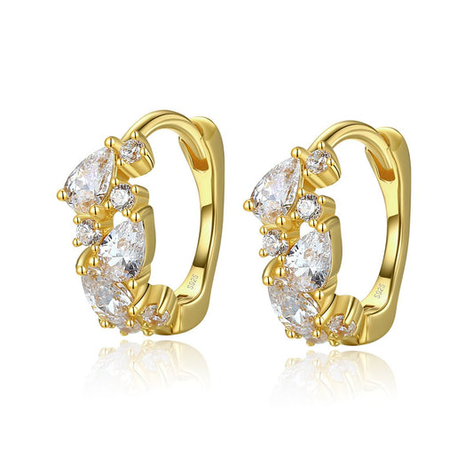 Aetolia 925 Sterling Silver 18K Gold Plated Pear CZ Diamond Round Hoop Earrings SE20090601