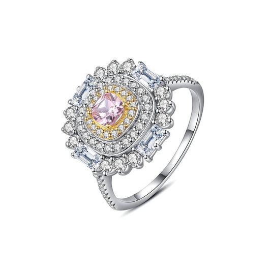 Aetolia 925 Sterling Silver 18K Gold Plated Pink Solitaire Halo CZ Diamond Engagement Wedding Ring SR20090711