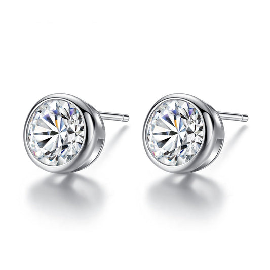 Aetolia 925 Sterling Silver 18K Gold Plated Round Bezel Set Solitaire Stud Earrings SE0017