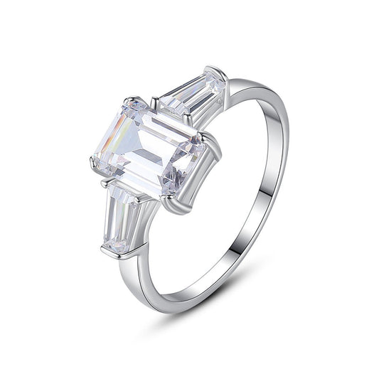 Aetolia 925 Sterling Silver 18K Gold Plated 4 Prong Emerald Cut Engagement Wedding Ring SR20121202