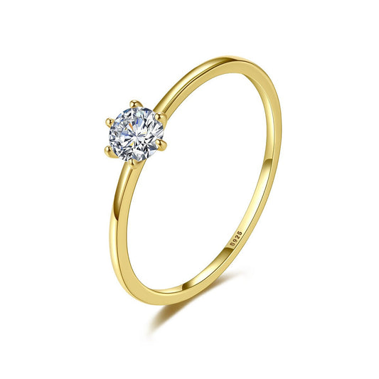 Aetolia 925 Sterling Silver 18K Gold Plated Classic 6 Prong Solitaire CZ Diamond Ring SR20060804