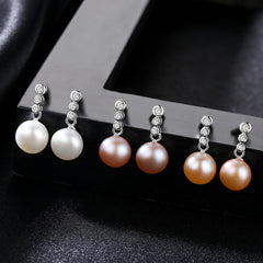 Aetolia 925 Sterling Silver Natural Freshwater Pearl Earrings 3 Bezel Set Solitaire Stud Earrings FE0021