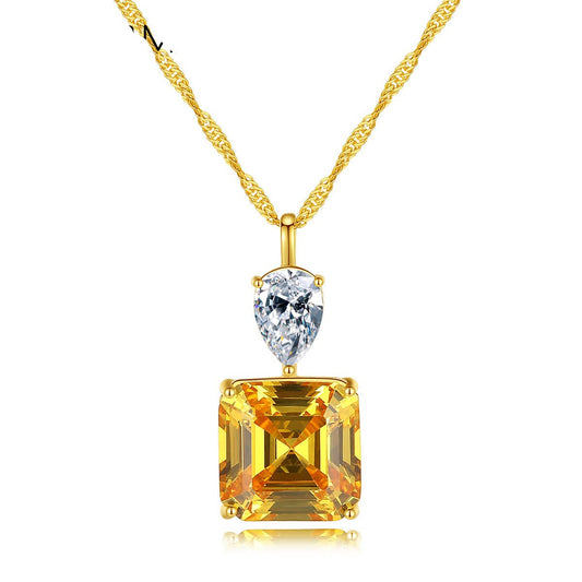 Aetolia 925 Sterling Silver 18K Gold Plated Geometry Square CZ Diamond Pendant Necklace SN20082211