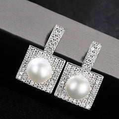 Aetolia 925 Sterling Silver Natural Freshwater Pearl Earrings Square Halo Stud Earrings FE0063