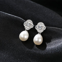 Aetolia 925 Sterling Silver Natural Freshwater Pearl Earrings Solitaire CZ Diamond Drop Stud Earrings FE0066