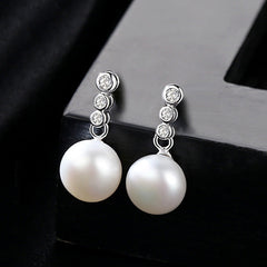 Aetolia 925 Sterling Silver Natural Freshwater Pearl Earrings 3 Bezel Set Solitaire Stud Earrings FE0021