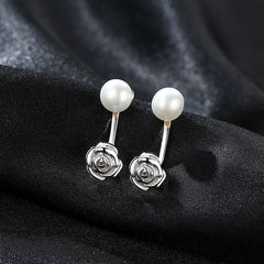 Aetolia 925 Sterling Silver Natural Freshwater Pearl Earrings Cute Rose Stud Earrings FE0043