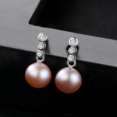 Aetolia 925 Sterling Silver Natural Freshwater Pearl Earrings 3 Bezel Set Solitaire Stud Earrings FE0021