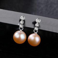 Aetolia 925 Sterling Silver Natural Freshwater Pearl Earrings 3 Bezel Set Solitaire Stud Earrings FE0021