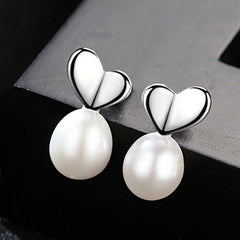 Aetolia 925 Sterling Silver Natural Freshwater Pearl Earrings Simple Heart Shaped Stud Earrings FE0069