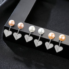 Aetolia 925 Sterling Silver Natural Freshwater Pearl Earrings Heart Halo Stud Earrings FE0045